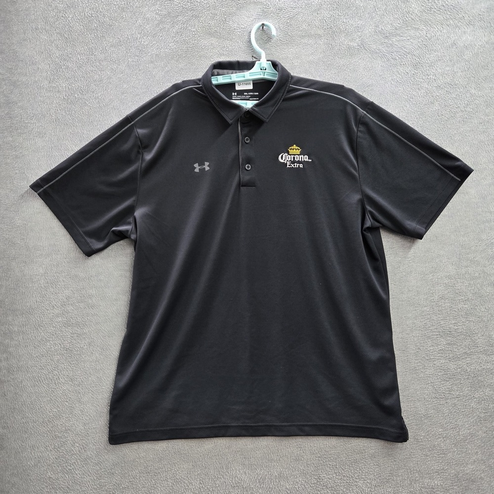 Under Armour Men Polo 2XL Black Embroidered Logo Heatgear‎ Activewear